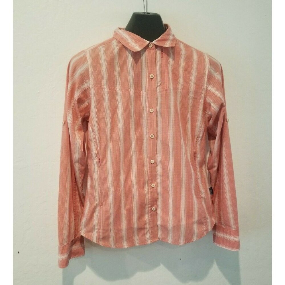 Patagonia Top Women Sz 8 Long Sleeve Button Down Shirt Lightweight Striped Peach - Picture 1 of 7